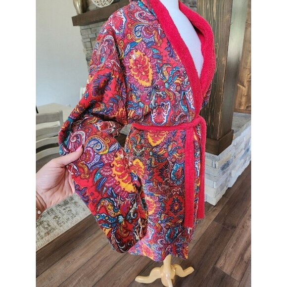 Vintage 80s Victoria's Secret Paisley Robe Made in Greece Gold Label 100% Cotton - Picture 4 of 10